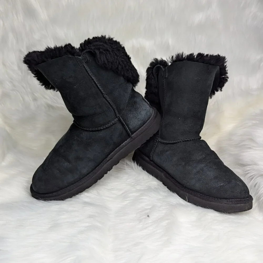 UGG Swarovski Bailey Button Bling Black Classic Calf Boots Women's Size US 8